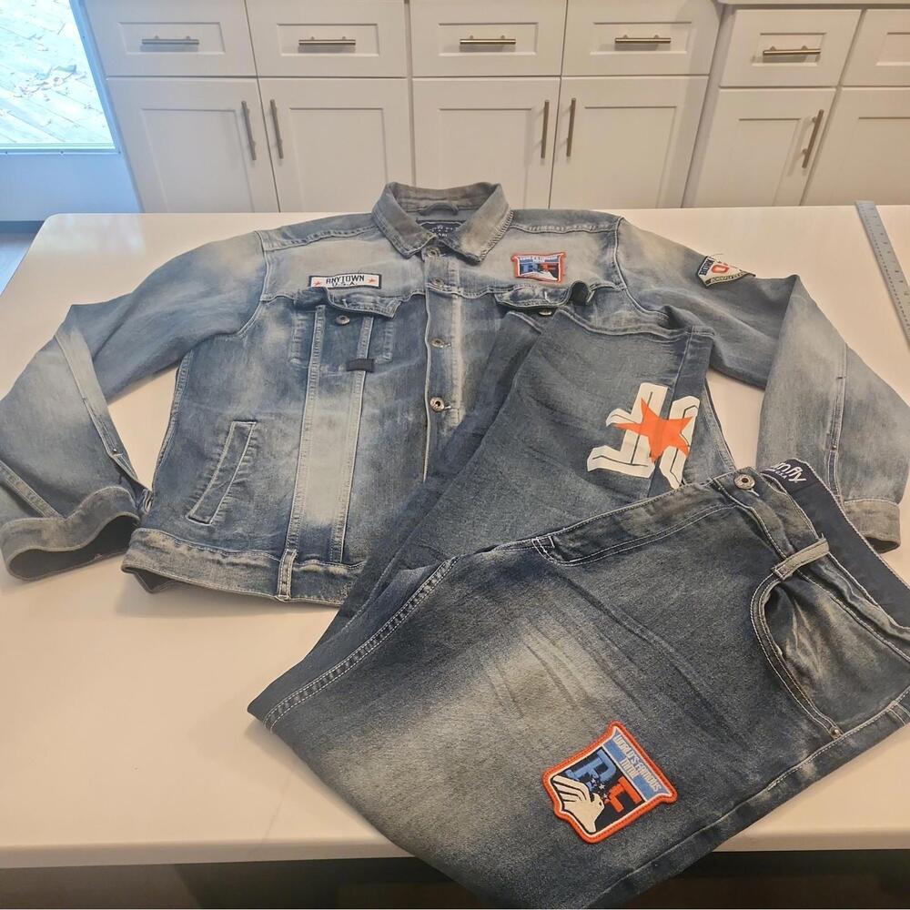 Born Fly Men’s Denim Jean Jacket Size 2XL, Faded and jeans 38,w inseam 34